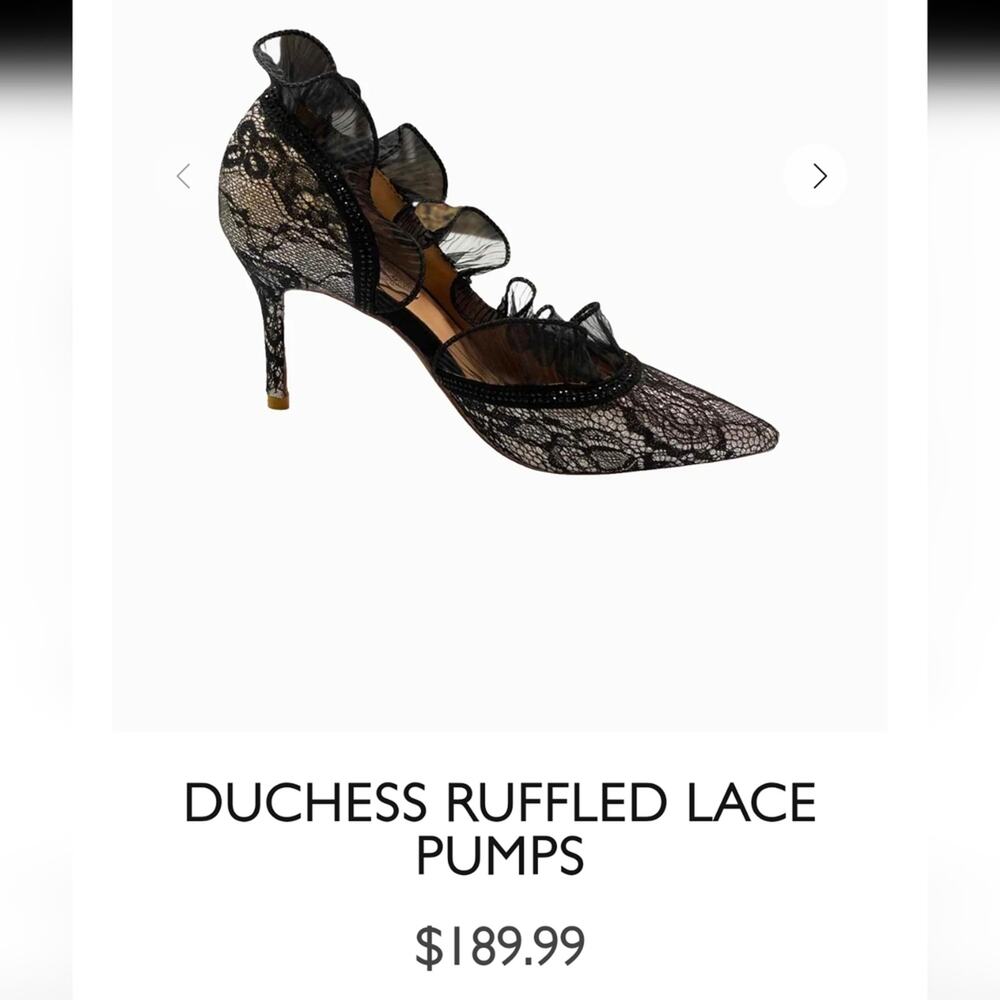 Bigthree Duchess Black Lace Ruffled Pumps